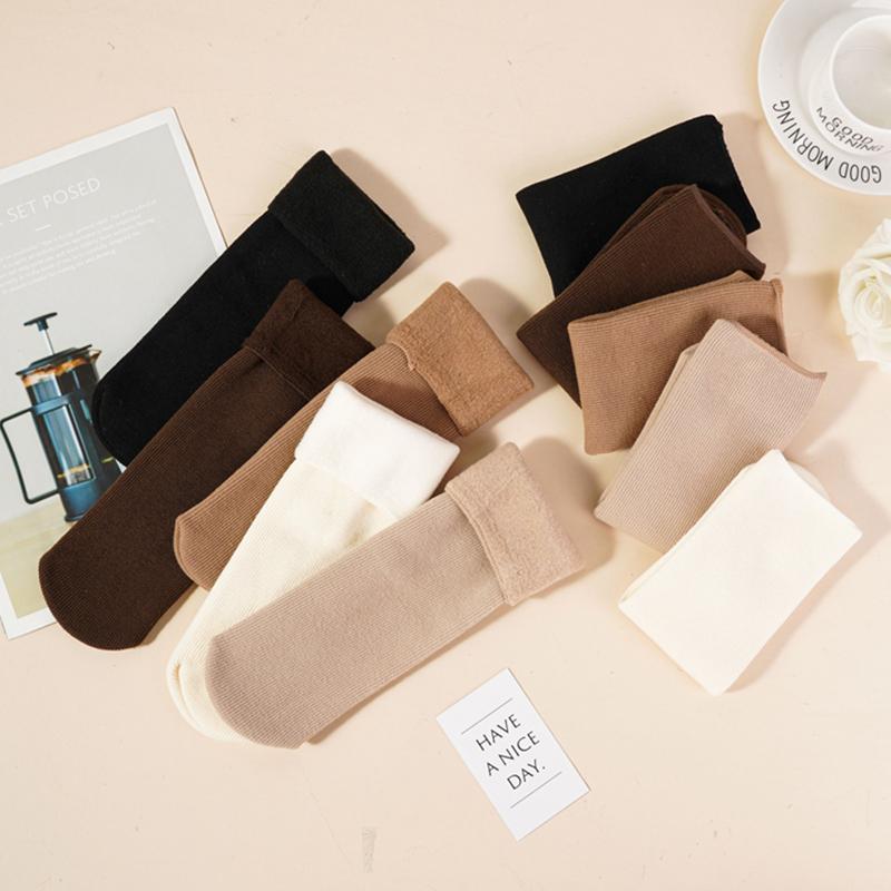 Зимние Утепленные Плюшевые Теплые Носки Женские Однотонные Хлопковые Носки Землистые Тона Простые Носки Средней Длины