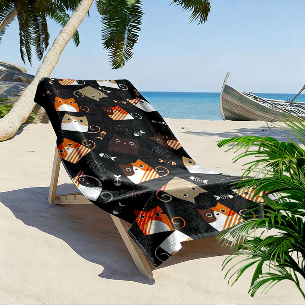 Cartoon Cats Pattern Beach Towel Beach towel quick-drying for travel outdoor sports jogging beach and swimming