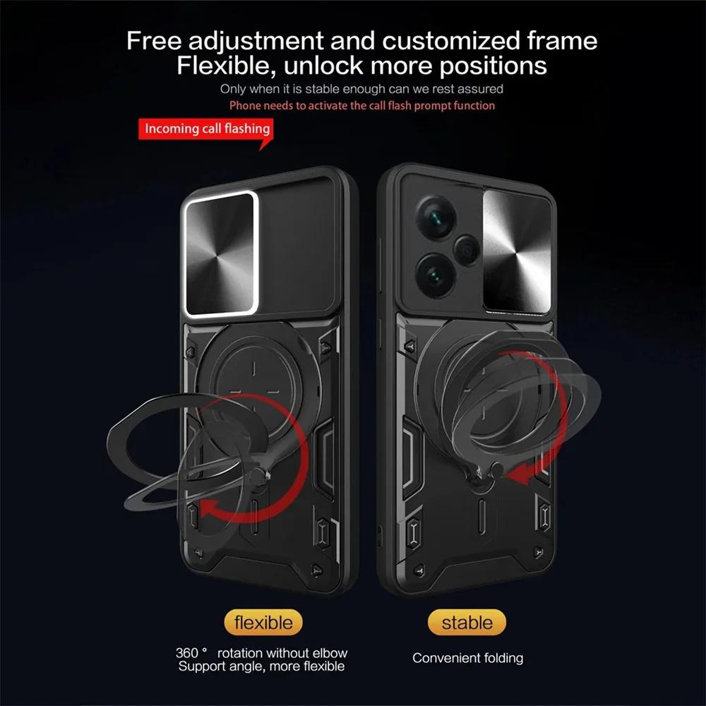 Магнитный чехол со шторкой для камеры для Poco F6 X6 X5 Pro 5G X4 GT X3 NFC Чехол-подставка с кольцом для Magsafe для Poco F5 M6 M4 Pro M5S