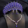 Качественные синие тиары и короны Свадебные наборы украшений для женщин Выпускной Свадебная корона ожерелье серьги Набор Аксессуары для костюма