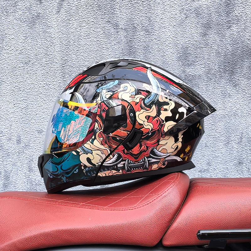Small Shell Helmet Peel-off Helmet Motorcycle Helmet Locomotive Double Lens Men's and Women's Four-season Motorcycle Cruise Helmet Large