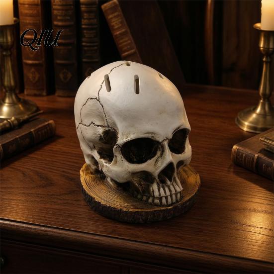 Durable Resin Knife Block Skull Holder, Spooky Skeleton Head Stand with 7 Organizer Slots, Halloween Horror Cutter Rack for Gothic Kitchen Countertop