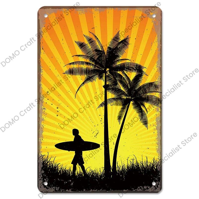 Surfing Board Poster Vintage Metal Tin Signs Enjoy Summers Metal Plaque Retro Wall Art Decor for Surf Club Pub Bar