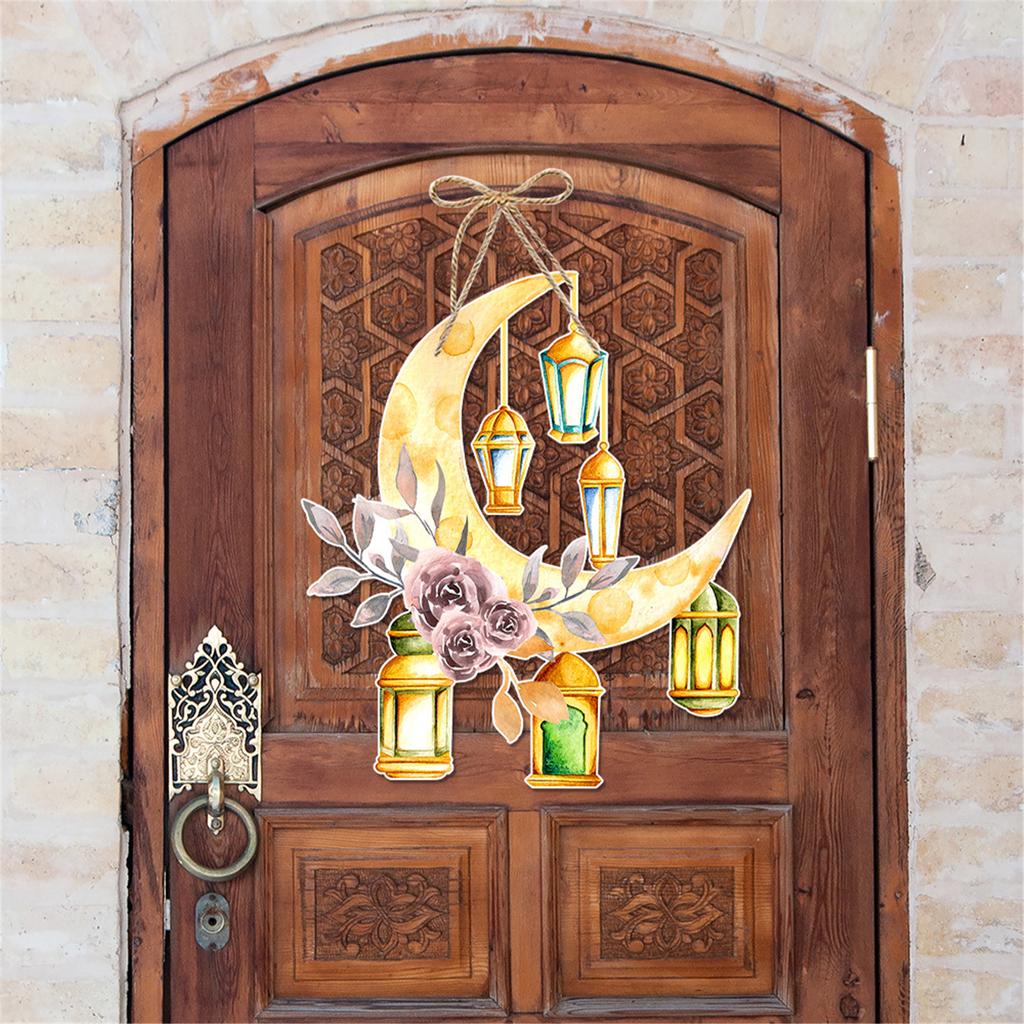 Eid Mubarak Moon Hanging Decorations Elegant Ramadan Paper Door Hanging Sign Display Accessory For Holiday Atmosphere