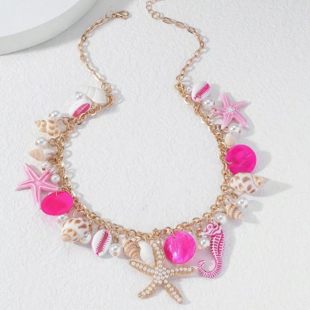 Imitation Pearl Shell Starfish Necklace Sea Series Natural Conch Beach Necklace  Kids