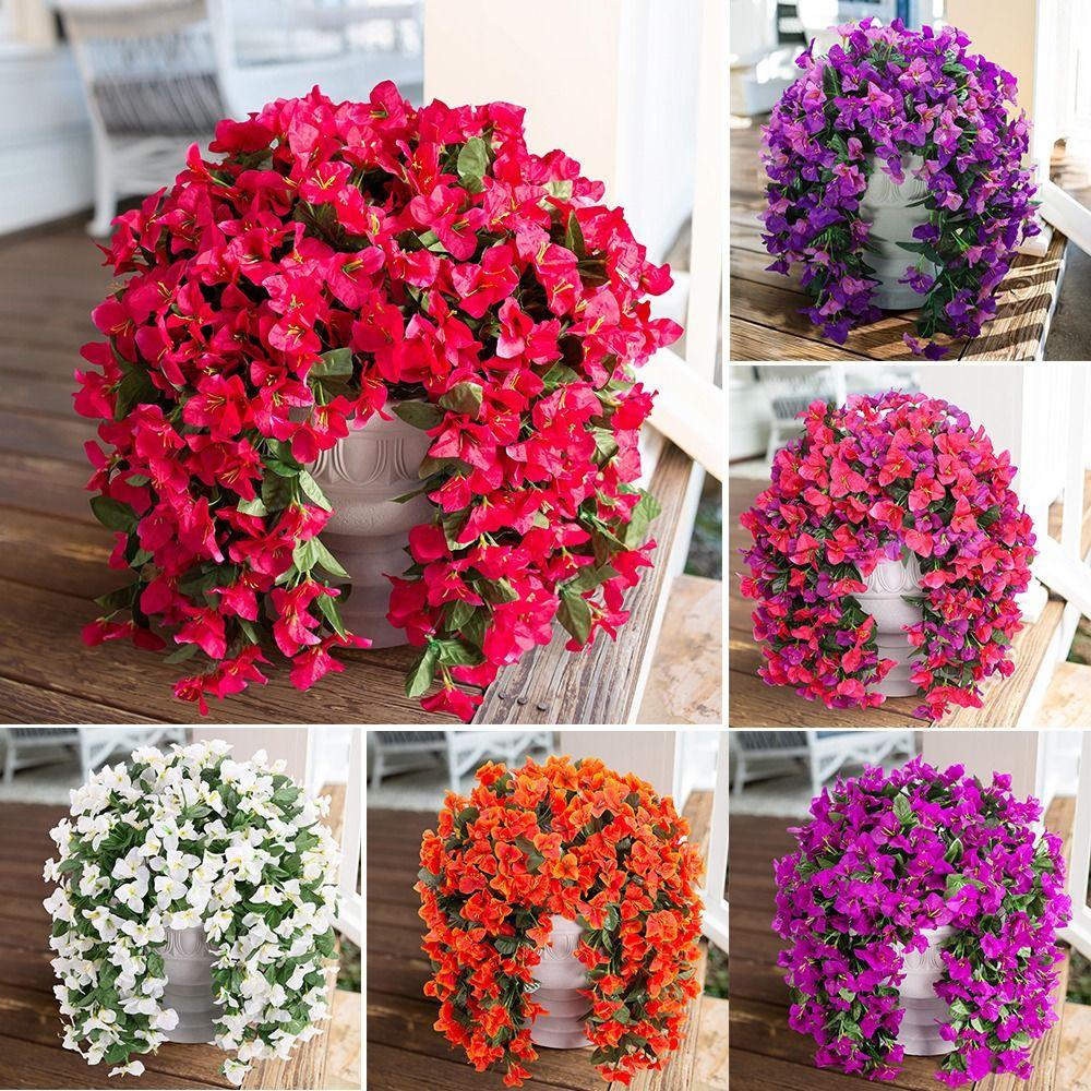 Realistic Faux Bougainvillea Fake Silk UV Resistant Artificial Flowers Plant Long Trailing Summer Bougainvillea Vines