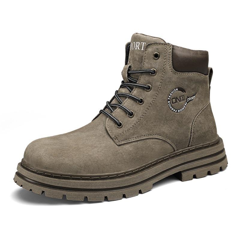 Мужские осенние высокие рабочие ботинки в британском стиле, мужские кожаные водонепроницаемые рабочие ботинки средней высоты для пустыни