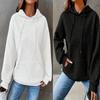 European and American Autumn/Winter Fashion Loose Fit Women's Solid Color Hooded Drawstring Sweatshirt.