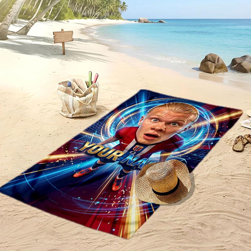 Erling Haaland Personalized Printed Beach Towel Soccer Logo Support Custom Name Text Absorbent Towel For Sport Travel Special Gift