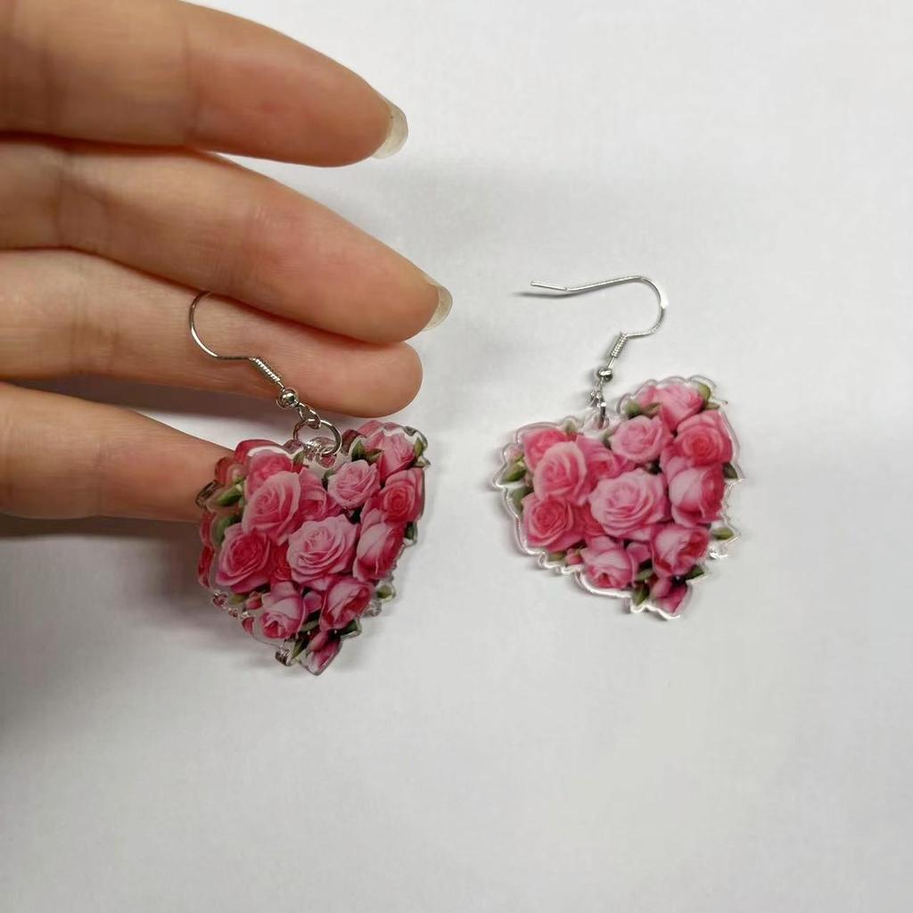 Романтическая любовь Розовая роза 2D акриловые серьги Креативный дизайн Праздничный женский подарок