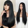 Синтетический длинный прямой черный парик, наращивание, двойной плетеный парик для женщин, косплей, повседневное использование, термостойкие волосы