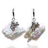 Exaggerated Drop Earrings White Natural Pearl Irregular Square Sterling Silver Earrings For Women Baroque Flat Pearl Earrings