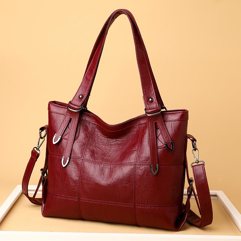Leather Shoulder Bag, Large Capacity Fashionable Splicing Handbag, Waterproof Tote Bag