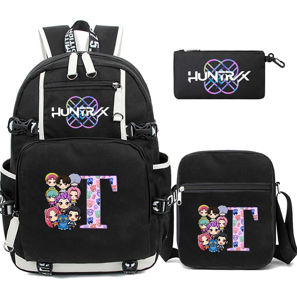 3Pcs/set 26 English Letter K-pop Printed Backpack with Pengcil Case Shoulder Bag for Teenager Girl Boy Bookbag Large Capacity Waterproof Travel Bag