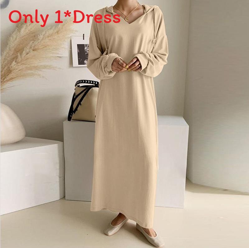 Cotton Long Sleeve Hoodie Dress With Casual Style For Autumn Winter Women