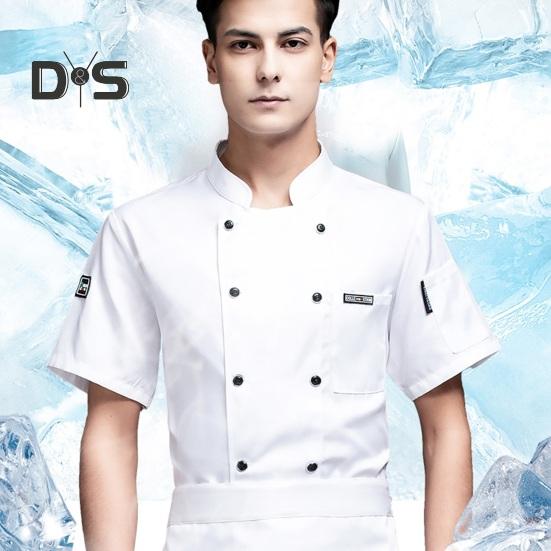 Унисекс Рубашка шеф-повара Кухня Двубортный с коротким рукавом Воротник-стойка Мягкий нагрудный карман Дышащий Устойчивый к пятнам Свободная кухня Пекарня Ресторан