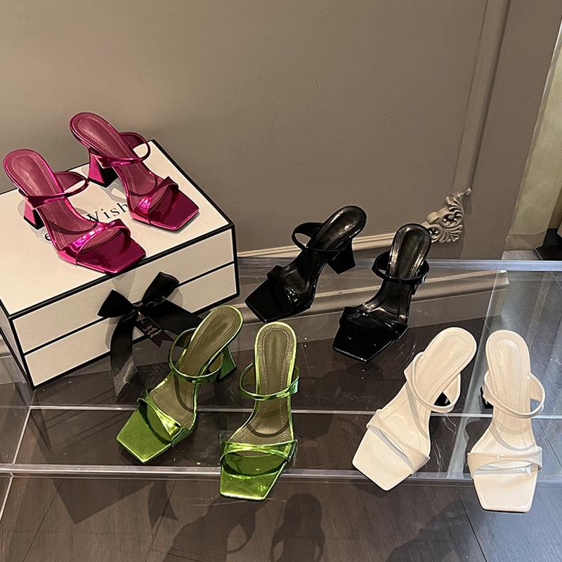 Модные Eilyken Элегантные шлепанцы с квадратным носком Женский дизайн Странный стиль Высокие каблуки Женское платье Сандалии женские