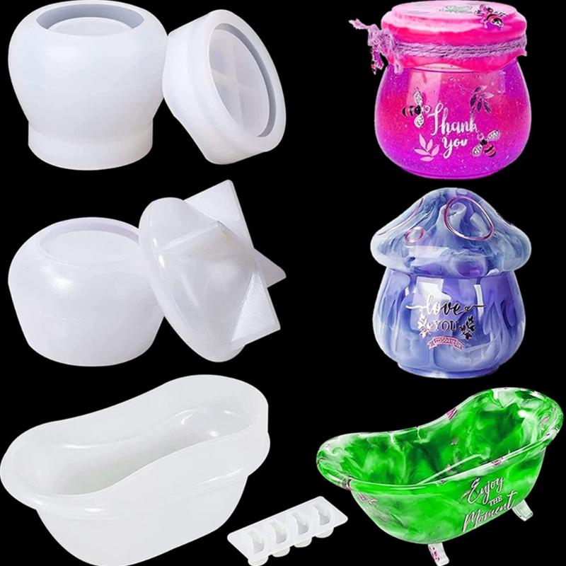 Jars Resin Molds Silicone Bathtub/Mushroom Epoxy Resin Casting Mold for Storage Box,Candy Jewelry Container,Home Decor