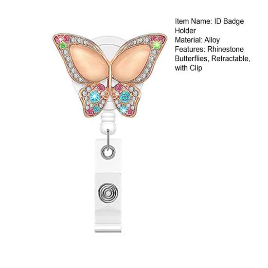 Держатель бейджа с зажимом, сверхмощный выдвижной держатель для бейджа с бабочками и стразами, катушка