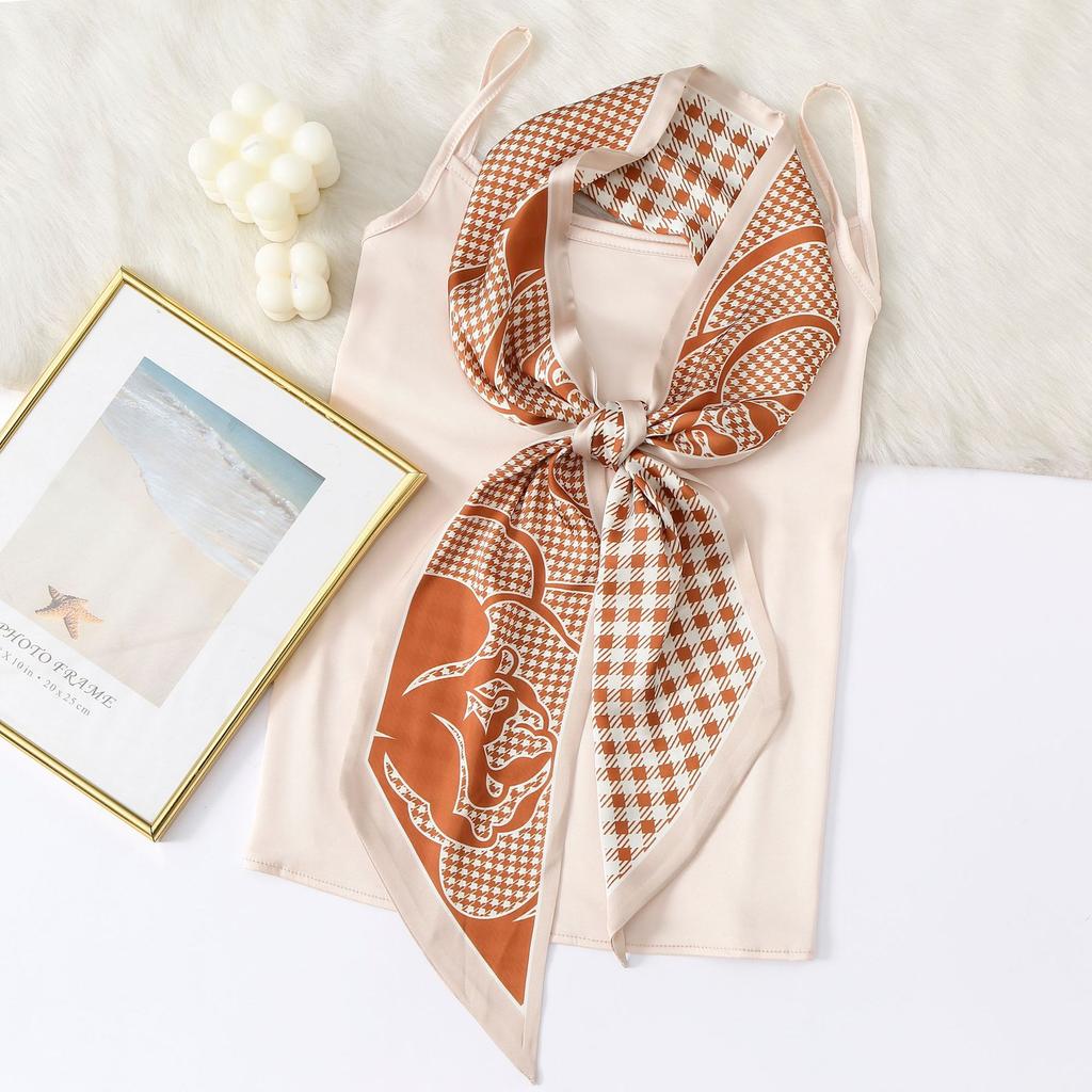New Simulation Silk Long Scarf Fashionable Versatile Suit Double-Layer Scarf Decorative Bag Wrapped With Professional Scarf For Women