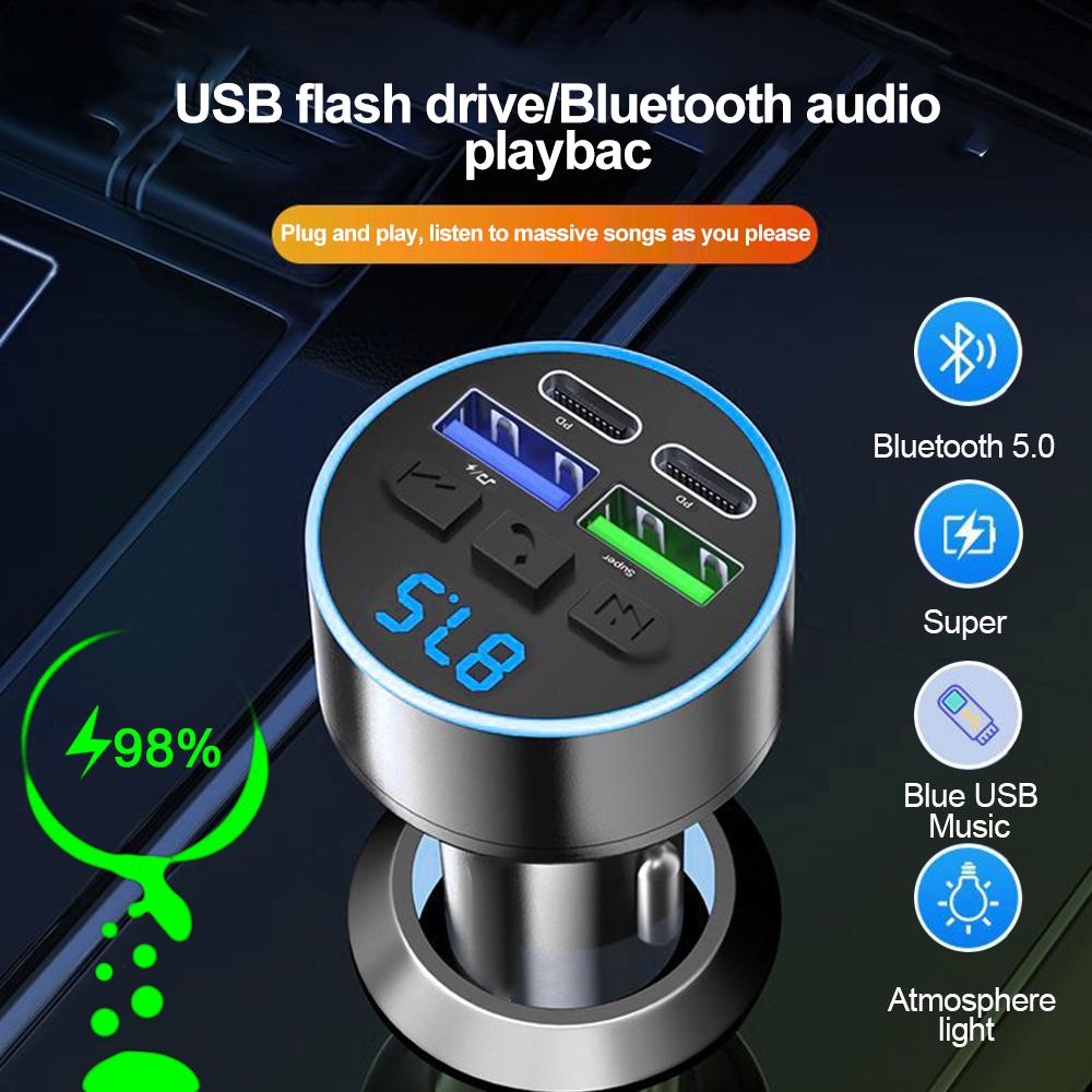 Bluetooth 5.0 FM Transmitter Car Phone Charger MP3 Music Player Car USB Cigarette Lighter Car Charger PD Fast Charging