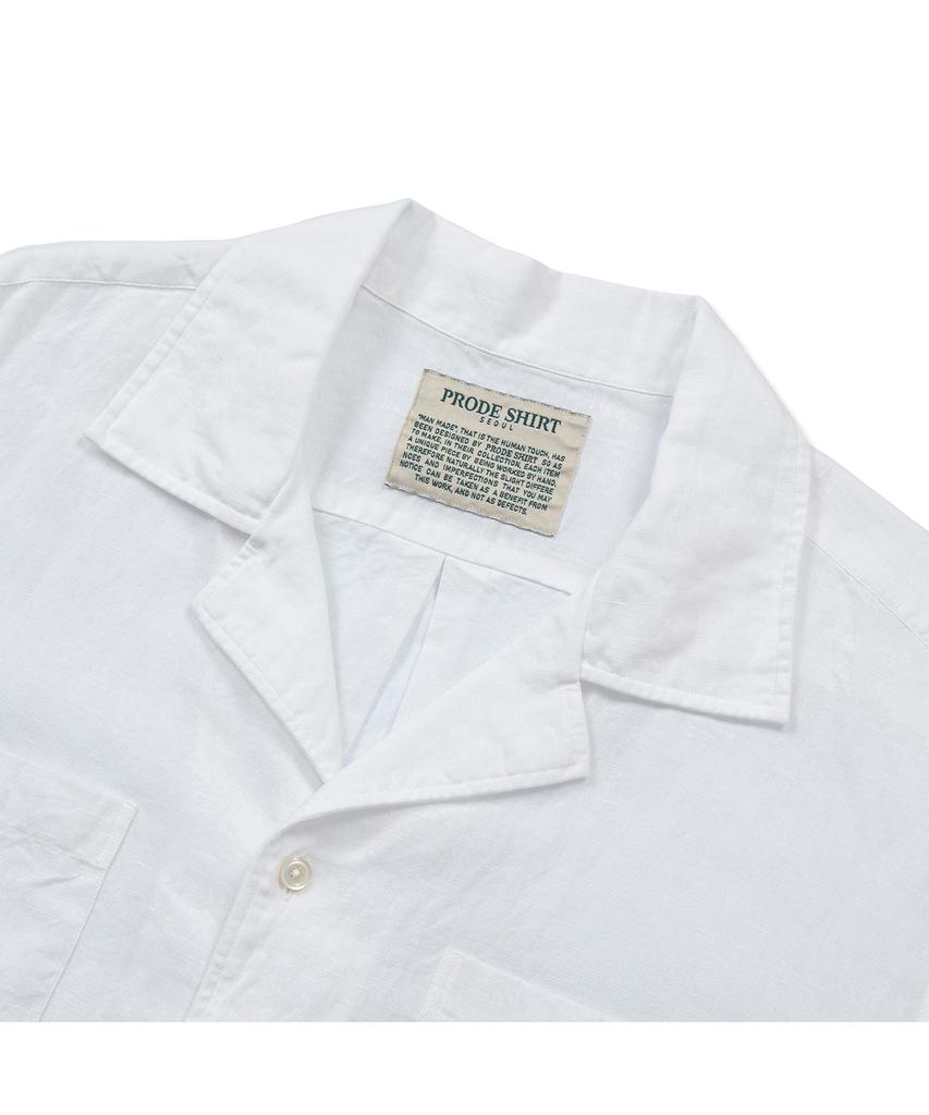 PRODESHIRT [Полуоверсайз] Кубинская льняная рубашка с открытым воротником (белый)