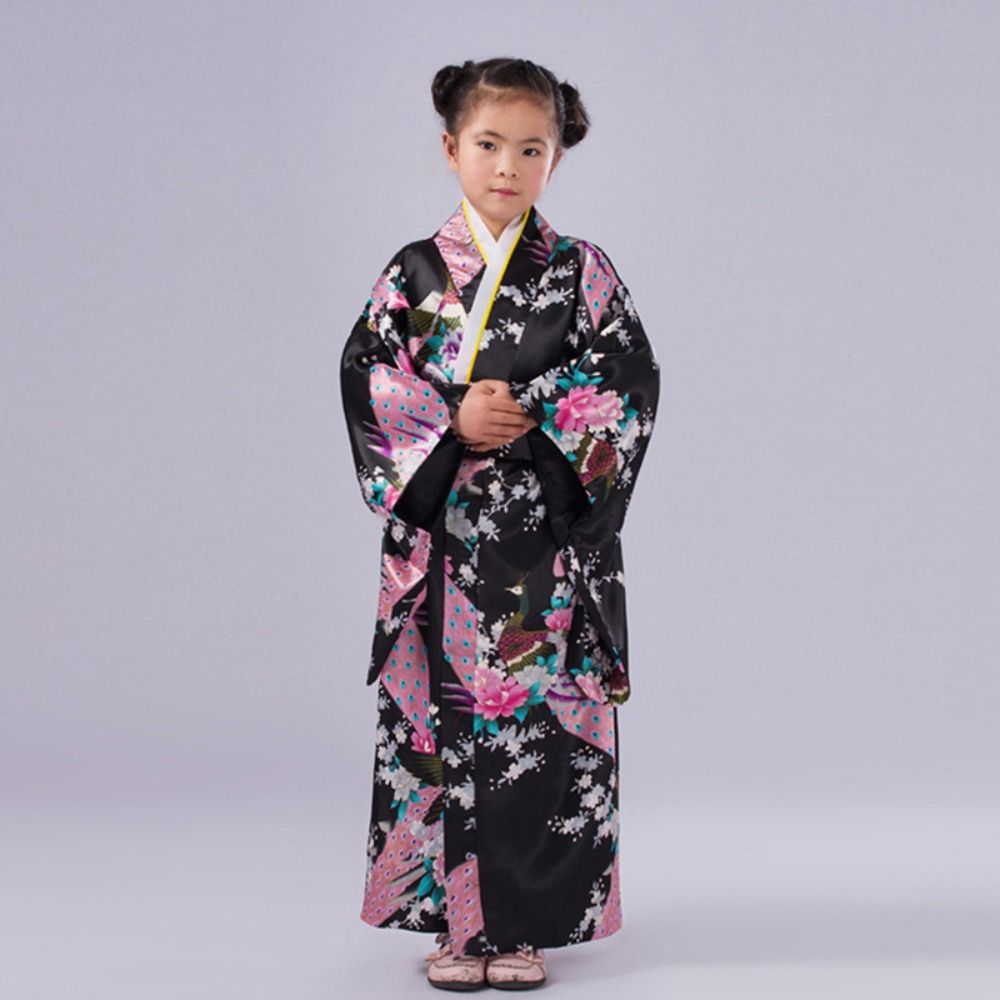 Детское платье-кимоно с цветочным принтом «Сакура» для девочек, детский японский халат-юката в японском стиле, костюм для косплея