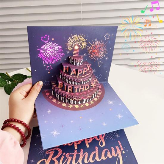 3D Pop Up Birthday Cards Birthday Cake Greeting Cards with Pyrotechnics Music Blowable Candle Birthday Surprise Keepsake for Her Him