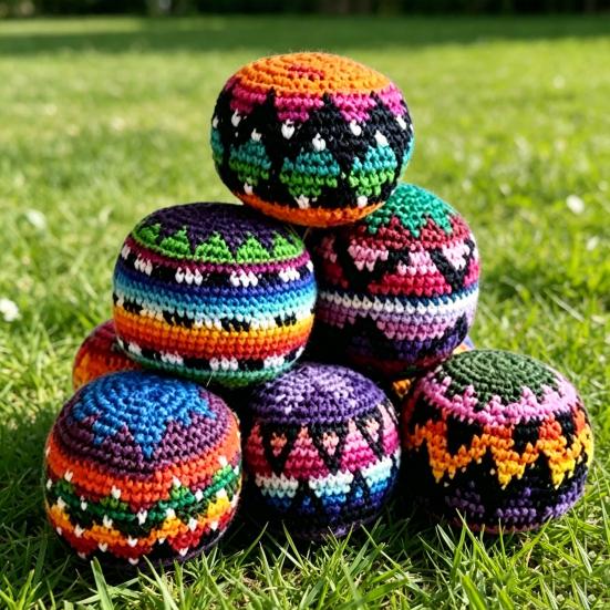 Ручная Вязаная Хакки-Сэк Цветной Крючком Футбэг Мячи для Жонглирования для Начинающих Мягкий Снятие Стресса