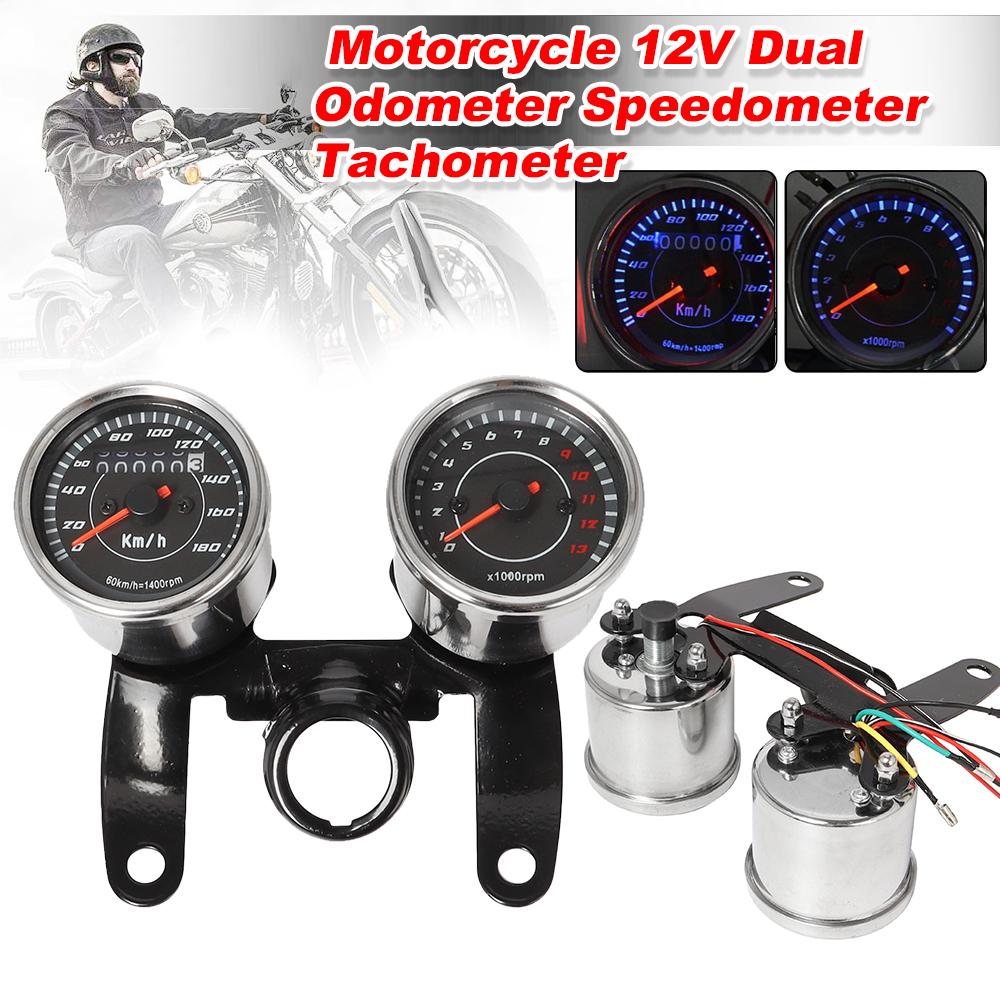 2 in 1 Motorcycle LED Backlight Odometer & Tachometer Speedometer Gauge Meter Assembly Universal Chrome For Harley Honda