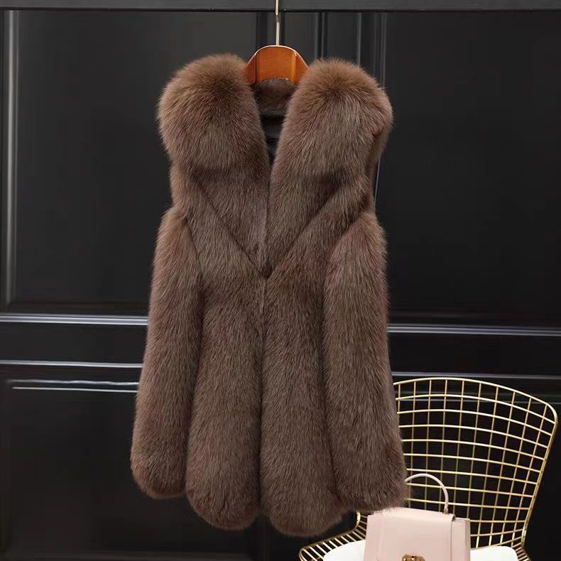 2024 Новый жилет из искусственного меха лисы для женщин, средний и длинный, осенне-зимний жилет, модная повседневная облегающая куртка, женская одежда