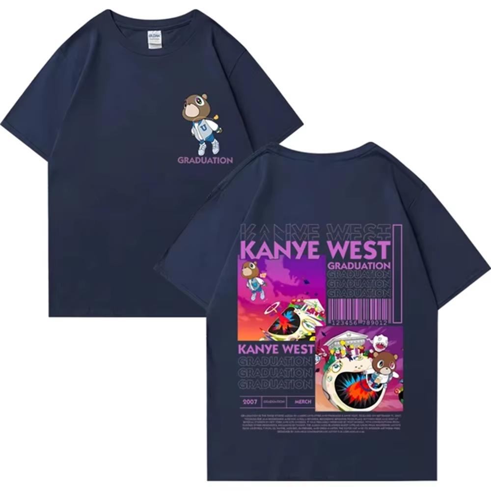Summer Kanye West Graduation Bear Double Sided Printed T-shirt Fashion Hip Hop Cool Tops short Suitable for Both Men and Women