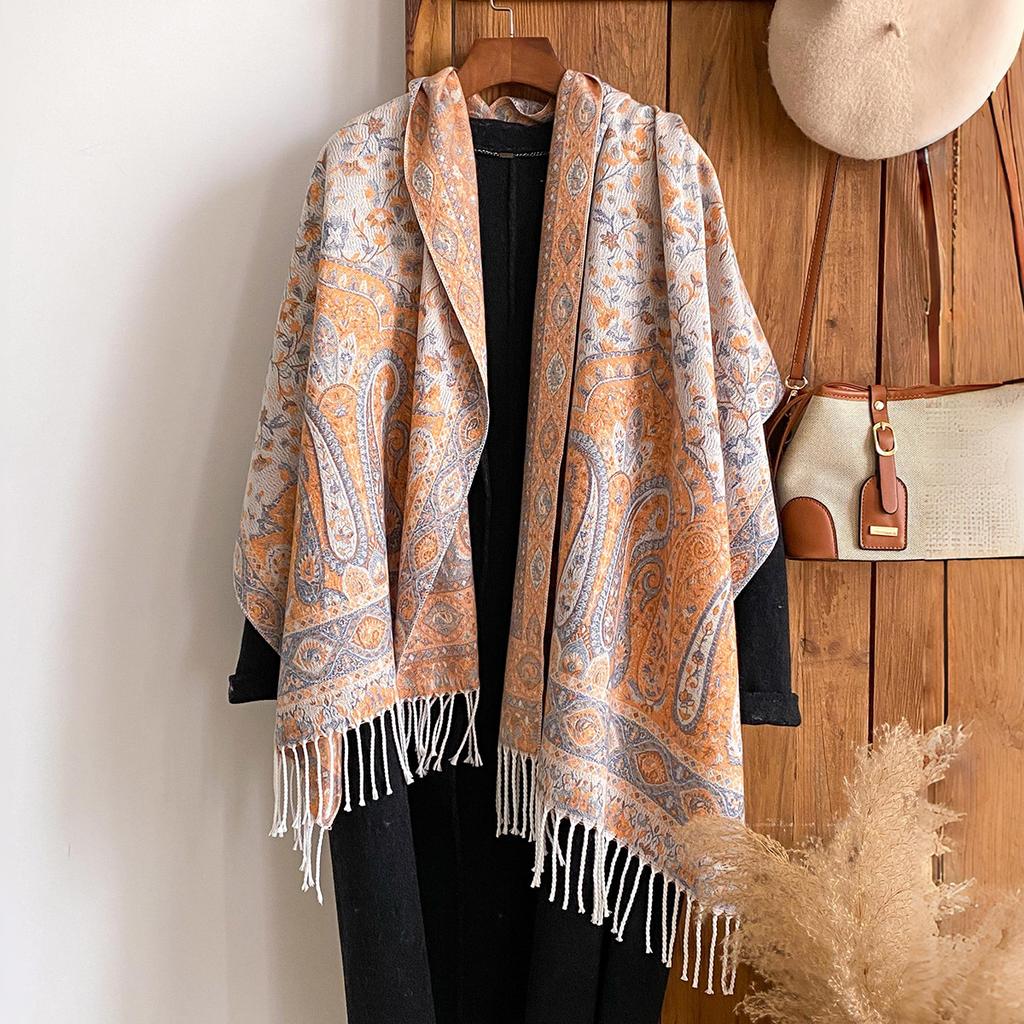 Bohemian Versatile Jacquard Cashew Ethnic Style Big Shawl Women'S Scarf Vintage Tassel