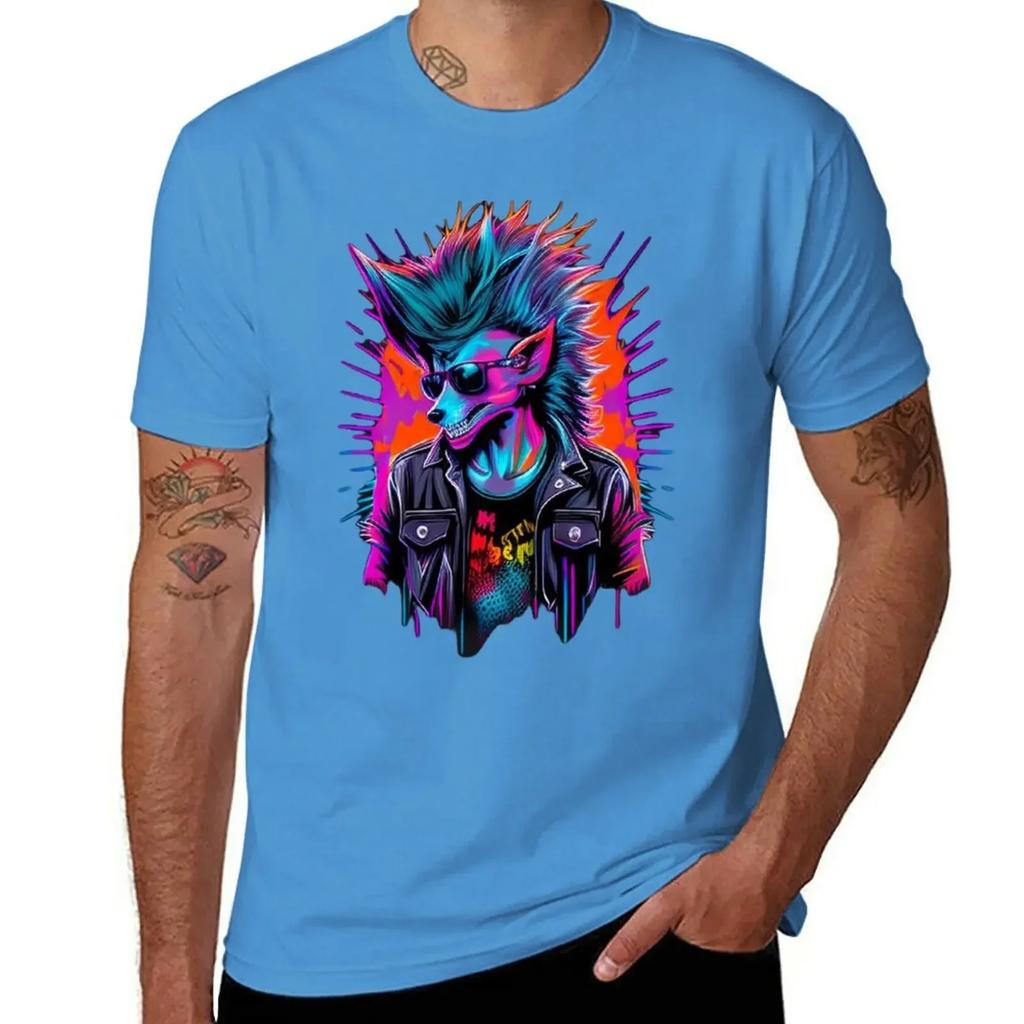 Mohawk Wolf T-Shirt Short sleeve tee aesthetic clothes oversized t shirts for men