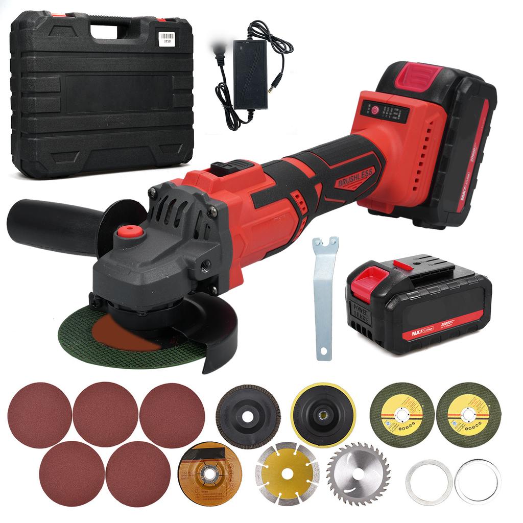 Беспроводная угловая шлифовальная машина 21 В 9000 об/мин Щеточные шлифовальные инструменты с аккумулятором 4,0 Ач и зарядным устройством