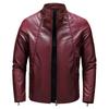 Autumn Men's Plush Leather Jacket, New Solid Color Slim Fit Motorcycle Zipper, Handsome Stand-up Collar Jacket, Casual Leather Jacket