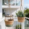 Creative Woven Straw Flower Basket for Hanging Plants