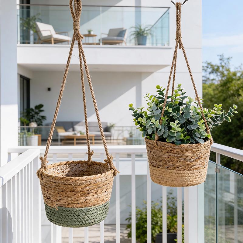 Creative Woven Straw Flower Basket for Hanging Plants