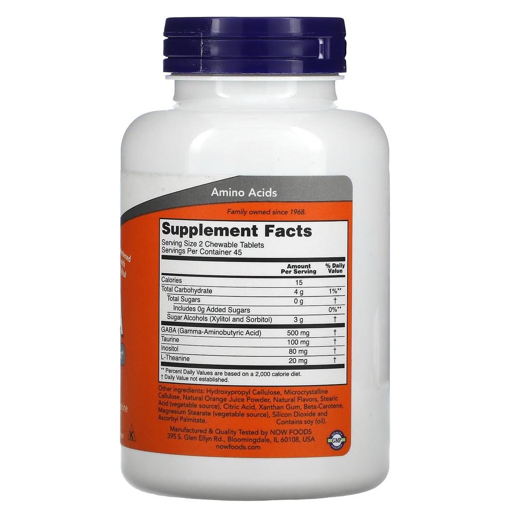 Жевательные таблетки ГАМК, Натуральный апельсиновый вкус, 90 жевательных таблеток
