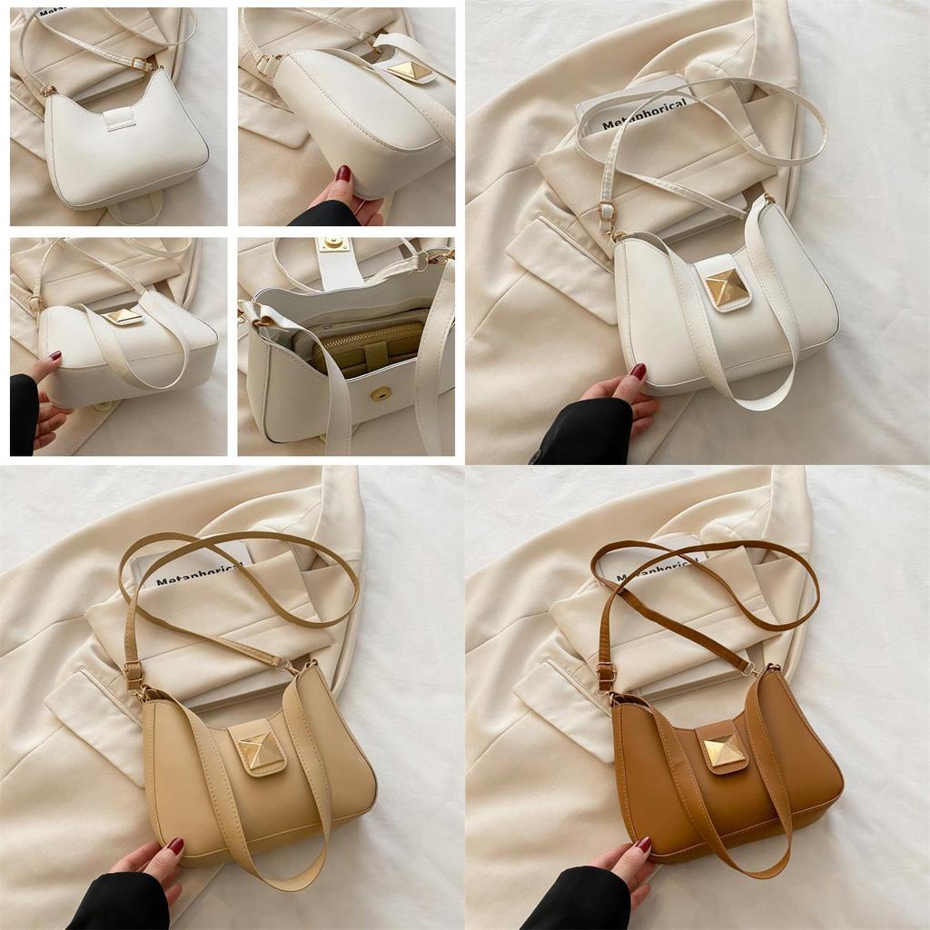Simple Solid Color Gold Buckle Decoration Women Casual Shoulder Bag For Casual Street Style Women