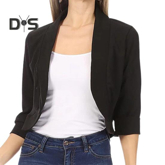 Женский пиджак, короткое пальто, кардиган с открытой строчкой, сплошной цвет, свободная весенне-осенняя куртка с рукавами три четверти, мягкая женская куртка в коммутационном стиле