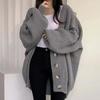 Plus Size Sweater Coat Women Autumn V-neck Solid Color Cardigan Sweater Loose Stretchy Comfortable Peplum Knit Jacket