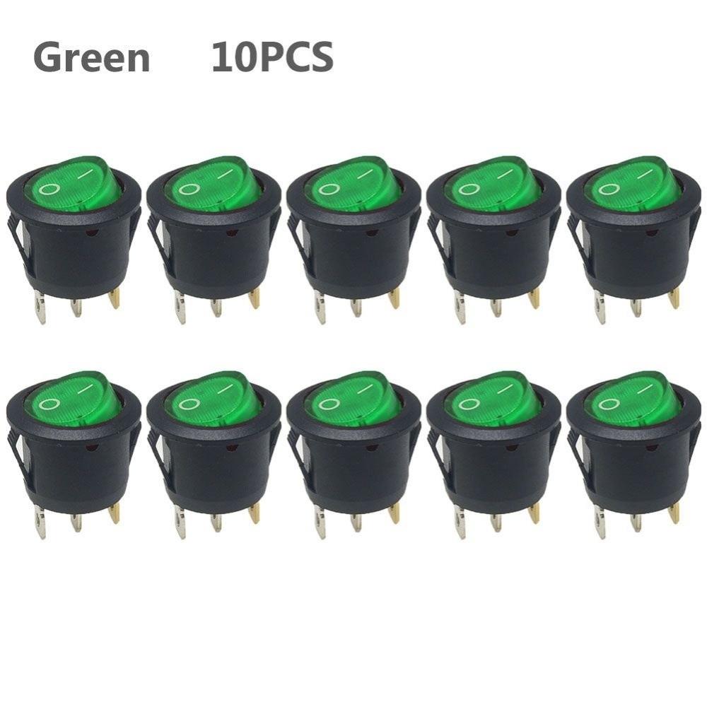 10PCS Mini 3 Pin 2 Position With Light Rocker Switch KCD1-105 Power Switch