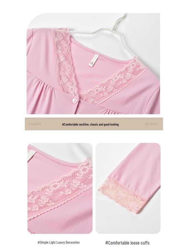 Женский пижамный комплект с V-образным вырезом и длинными рукавами - Хлопок с лайкрой, Сладкий и удобный для дома или выхода.