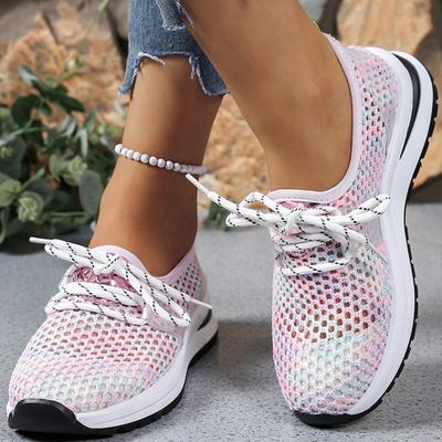 Модная однотонная дышащая сетчатая спортивная обувь женская весна-осень удобная больших размеров 36-43 женские кроссовки нескользящая обувь на шнуровке женская