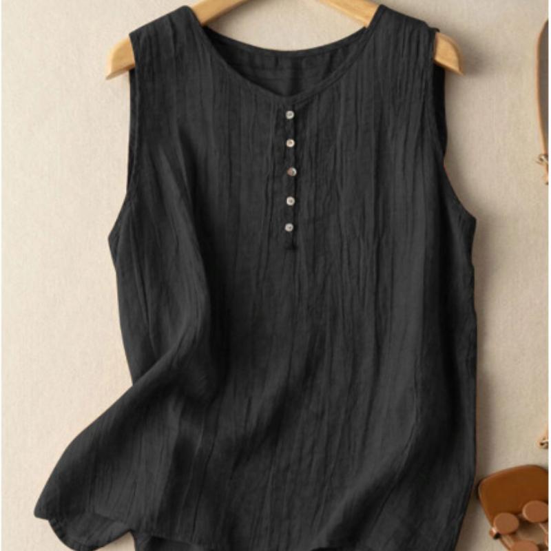 Plus Size Womens Summer Vest Cotton Casual O-neck Sleeveless Tank Tops