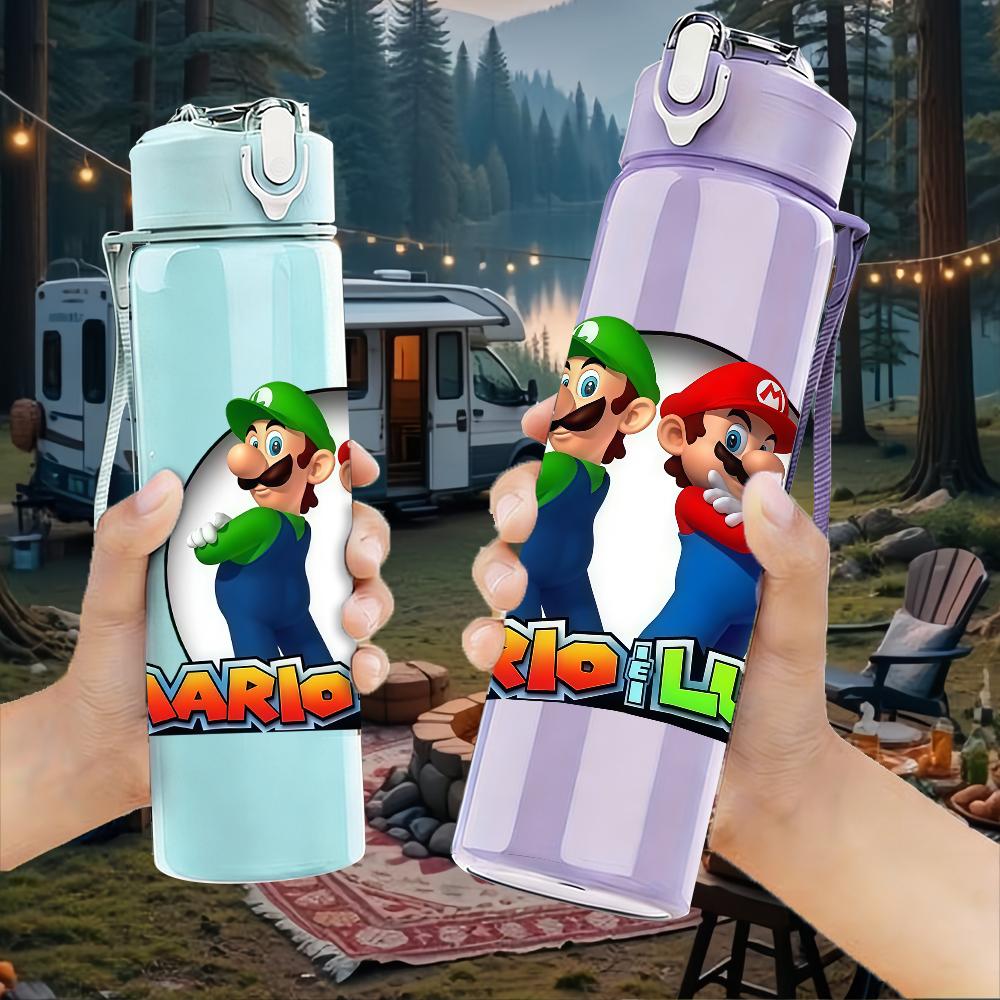 1PC Mario And Luigi Brother Duo 750ml Color Plastic Water Bottle Leakproof Flip Straw Lid For Sports Office Home Use