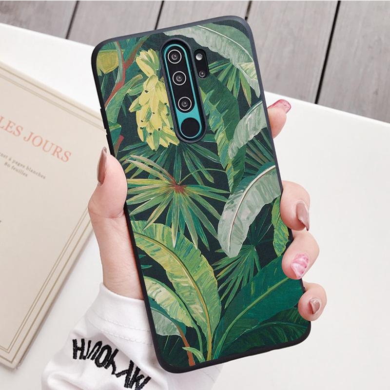 Retro Banana Leaf Flower Black Silicone Phone Case For Redmi Note 8 7 Pro S 8T for Redmi 9 7A Cover Shell