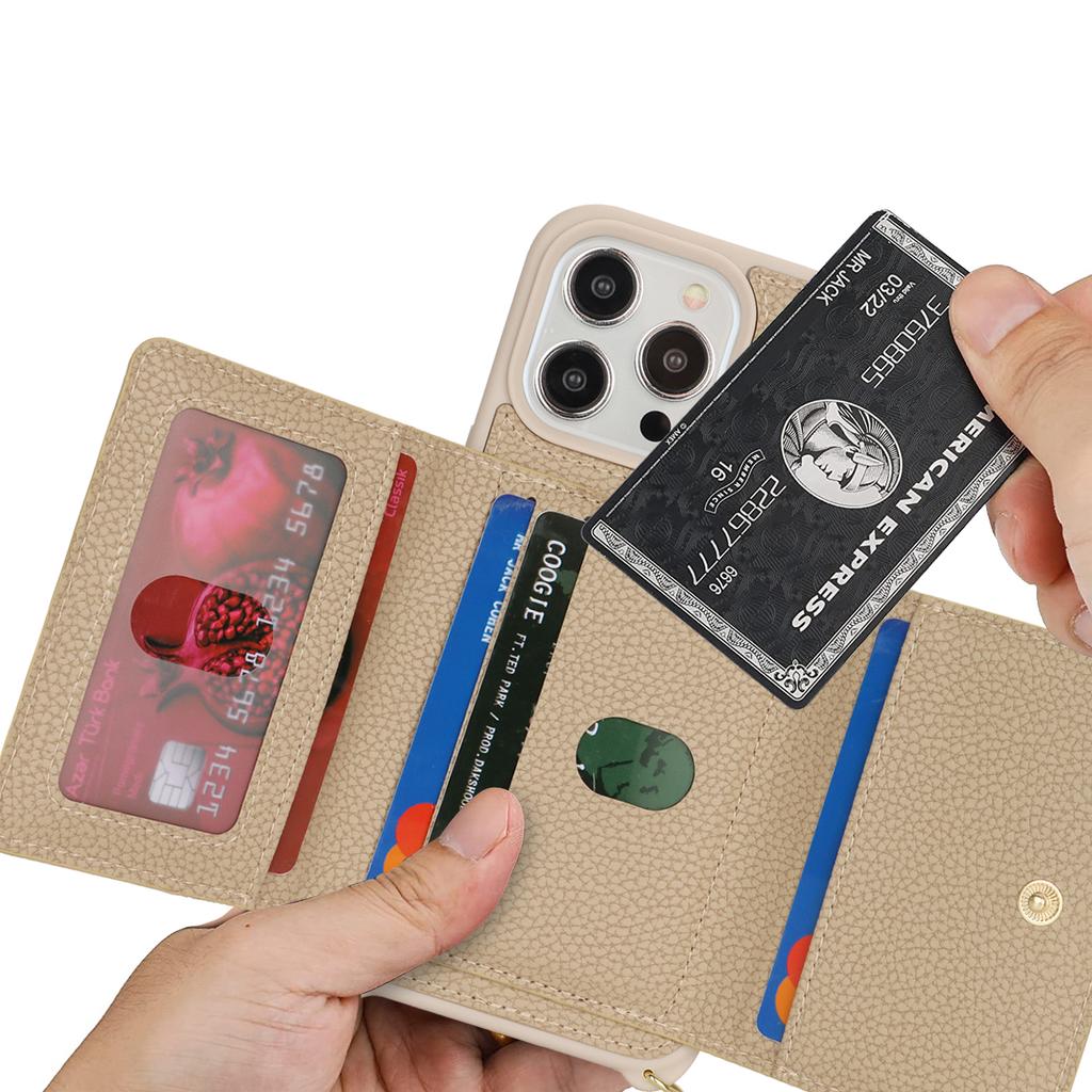 Чехол для iPhone 14 Pro с карманом для карт, кольцом-подставкой, из ПУ кожи+ТПУ, чехол для телефона с плечевым ремнем