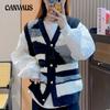 Autumn Clashing Waistcoat Vest Top Women's Petite V-Neck Knitted Cardigan Vests